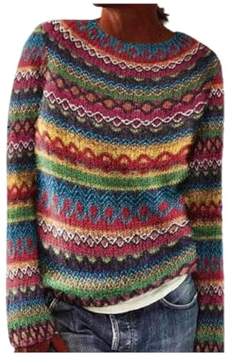 Suéter noruego para mujer, elegante suéter de invierno de cuello alto, suéteres de punto grueso, suéter casual suelto de manga larga, suéteres de lana, 01 Rojo, XL