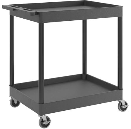 Kunststoff-Vielzweckwagen - LxBxH 920 x 640 x 960 mm, 2 Etagen - schwarz - Bürowägen Kunststoffwagen Kunststoffwägen Servicewägen Tischwägen Fahrbarer Arbeitstisch