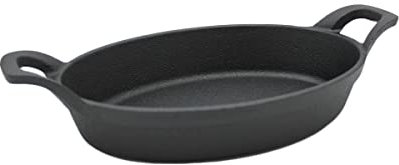 SANTOS Grillpfanne oval 22x15cm - Gusseiserne Pfanne - Braten, Grillen - Gusseisenpfanne Oval - 2 Griffe - Backofen, Feuer, Herd, Gas- & Kohlegrill