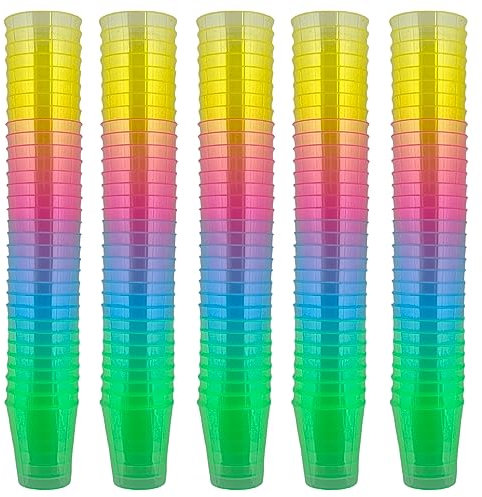 MIJOMA Unzerbrechliche Schnapsgläser aus Kunststoff, Robuste Shotgläser. Jello Shots, Desserts, Party, Hochzeit, Geburtstag. Geschirrspülergeeignet, Wiederverwendbar. 29ml (Regenbogen, 160 Stück)