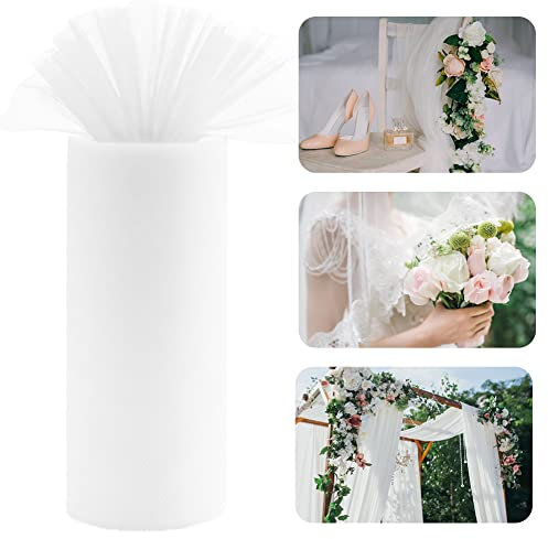 QINERSAW Weiße Tüllrolle 92m x 32cm Organza für DIY Dekoration und Gastgeschenke Party Geburtstag Hochzeit