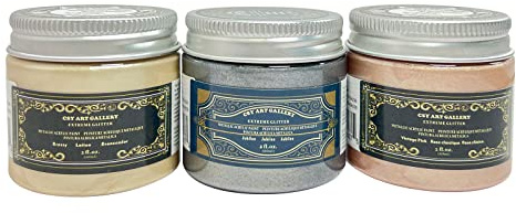 CSY art gallery Metallic Acrylic Paint Set 2oz Bottle*3 Champagne Gold Gypsum- Aromatherapy- Handpainted Perfect for Easy to Apply DIY Arts and Crafts(Creamy Sakura)