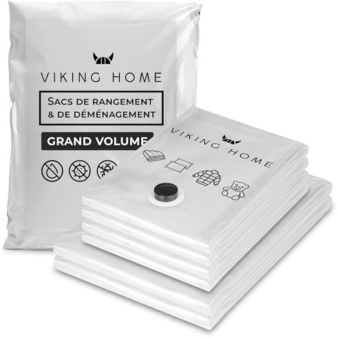 VIKING HOME® - Vakuumbeutel für Kleidung (Set 6 Stück wiederverwendbar – 2 Stück XXL 120 x 90 cm + 4 Stück XL 100 x 80 cm) – Aufbewahrungstasche, Aufbewahrung und Umzug für Bettdecken, Kissen,