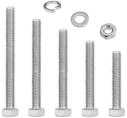 Set di dadi e bulloni M8 in acciaio inox, rondelle, viti a macchina lunghe, bulloni filettati per auto, moto, mobili, navi, costruzioni, meccanici (50/60/70/80/90 mm)