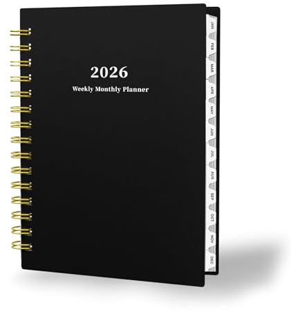 Ymumuda 2026 Planner, Daily Weekly and Monthly Planner，Jan 2026 - Dec 2026, 8.4 x 6.3, 2026 Calendar Planner Book with Tabs, Spiral Notebook with Inner Pocket for Office Home School Supplies