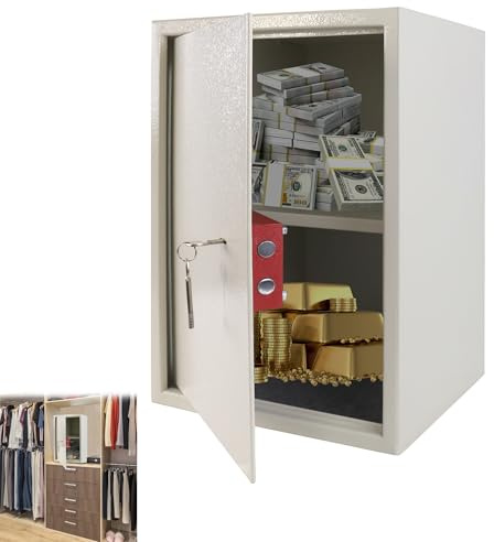 YRHome Coffre-fort à meubles - Taille XL - 35 x 31 x 50 cm - Avec 2 serrures à clés et vis de fixation - Coffre-fort mural - Beige