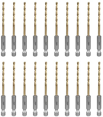 SALI 20 teiliges HSS Bohrerset Sechskantschaft Schnellbohrkronen Ø 3,2 mm Titan-beschichteter Bohrersatz Schnellwechsel 1/4-Sechskantaufnahme Spiralbohrer Metallbohrer für Holz Kunststoff Aluminium