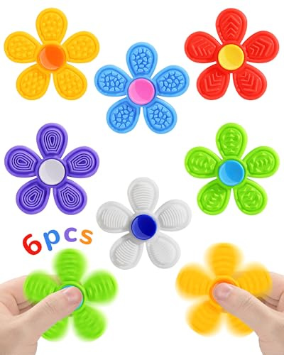 SCIONE 6-pack Texturerade Fidget Spinners i Silikon – Set med Sensoriska Handsnurror för Barn & Vuxna | Färgglada Stressavlastande Leksaker med Taktila Ytor som Worry Stone | Tysta Hjälpmedel
