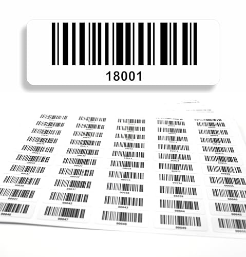 Streckkodsetikett 1.000 st självhäftande, etiketter löpande 5-siffriga 18001-19000, elektrisk provning, DGUV-certifiering, radkod elektroteknik kod128, 50x17 mm