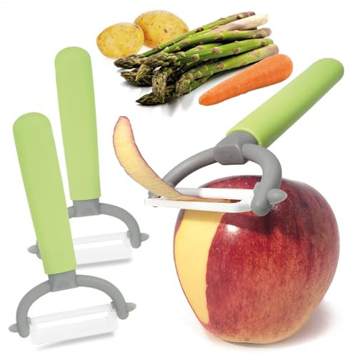 COM-FOUR® Éplucheur Avec Lame en Céramique Pour Fruits et Légumes - Universel Particulièrement Tranchant - Inoxydable - Avec Lame Pendulaire (3 Pièces - Vert)