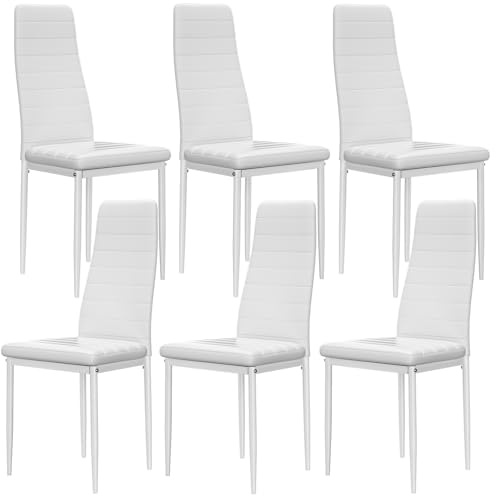 buybyroom Juego de 6 sillas de comedor blancas, modernas sillas de cocina con patas de metal, sillas tapizadas, fáciles de montar, adecuadas para comedor, sala de estar, cocina