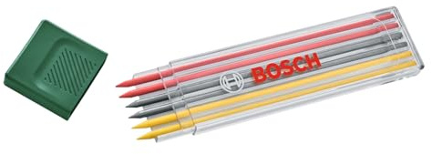 Bosch Minas multicolor grafito, 6 piezas (accesorios lápiz marcador orificio profundidad; 2 rojas, 2 amarillas; 2 grafito HB; 2,8 mm; estuche almacenamiento)