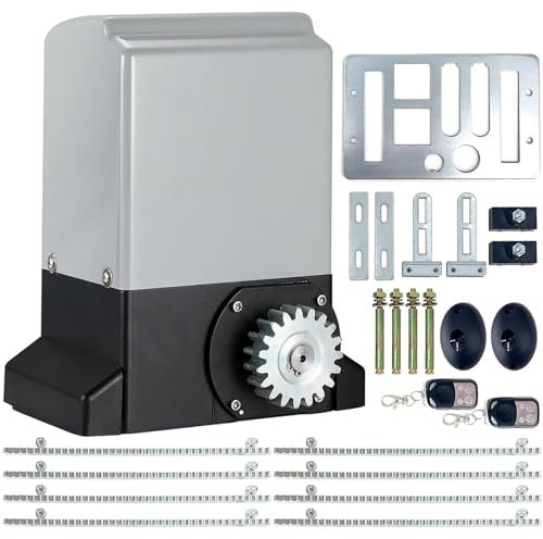 Automatic Sliding Gate Opener Kit for Driveway Security - Electric Door Opener Motor with Gear Rack and Infrared Sensor, Up to 2000kg Gate