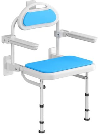 Duschsitz Klappbar Wandmontage Mit Rückenlehnenarmlehne Duschklappsitz Klappsitz Dusche Bis 100Kg Badestuhl Duschhocker-Höhenverstellbar Badhocker Hocker Duschstuhl Für Senioren A