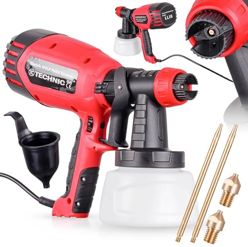 TC TECHNIC – Pistolet à Peinture Électrique – Pulvérisateur de Peinture – Réservoir 600 ML, 3 Buses Incluses, Débit d’Air 150–200 l/Min, Réglage du Débit de Peinture – Idéal pour Murs, Meubles