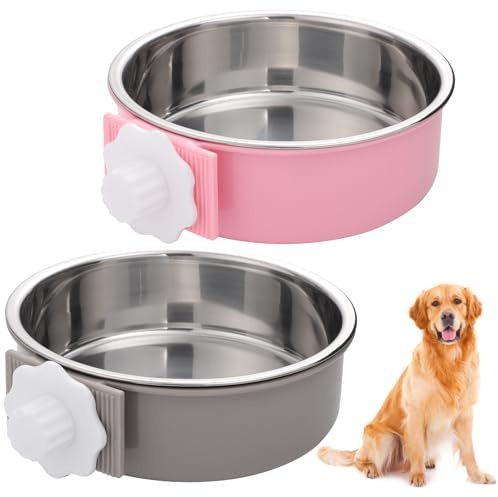 2 Pcs 2-in-1 Pet Crate Bowls, 15cm/6In 750ml Hanging Cage Dog Bowl Removable Cage Water Bowls for Dog Cat