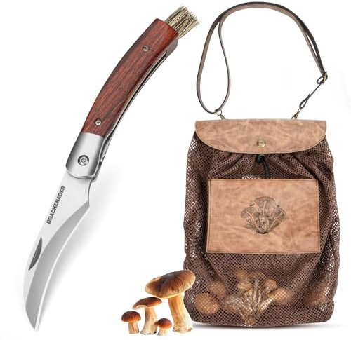 DRACHENADER Mushroom Foraging Kit – Mesh Bag, Mushroom Knife with Brush & Adjustable Strap, Ideal for Hiking and Outdoor Foraging