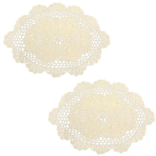2 PCS Cloth Doilies Crochet Doily Crochet Placemats Vintage Crocheted 17.7 X 11.8 Inch Doilies for Furniture Tables (Beige)