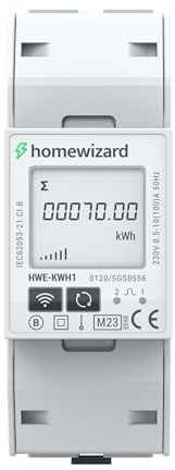 HomeWizard kWh - Metro WLAN de 1 fase, certificado MID, riel DIN de 35 mm, 100 A 230 V, contador de electricidad para energía solar, bomba de calor, estación de carga de coche eléctrico, contador de