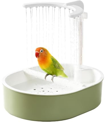 Automatic Bird Shower with Circulating Water – USB Powered Parrot Bathtub | Quiet U-Shape Wide Spray Bath for Bu-dgie, Lovebird, Cockatiel & Conure, Large Non-Slip Cage Bath Tub – Easy Clean