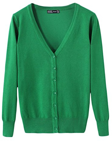 Cárdigan Mujeres Chaqueta de Punto Básico de Manga Larga con Botones Rebecas Verde XL