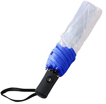 Hacoly transparent Regenschirm Kunststoff durchsichtig Taschenschirm automatischem Knopf Sturmfest Schirm, klein, leicht kompakt, windsicher, stabil,23 * 5cm -Blau