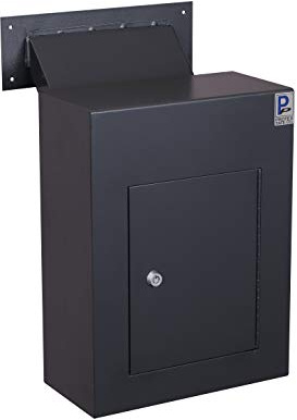 Protex WDC-160 BLACK Wall/Door Through Drop Box,for keys, car remotes, cash, checks and envelopes, Metal baffle, Pre-drilled mounting holes,double steel door, With Adjustable Chute