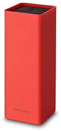 ECHTWERK Ceppo universale quadrato per coltelli, portacoltelli, organizzatore per coltelli da cucina, pratico supporto, contenitore salvaspazio per coltelli con inserto in setola, rosso, 30 cm