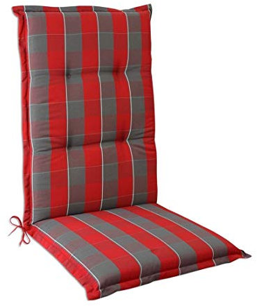 OUTLIV. Polsterauflage Florence Dessin 2096 Klappsessel -Auflage 120x50x6 cm Sitz- Rückenkissen Rot-Grau Kariert Sitzauflage für Gartensessel und Gartenstuhl