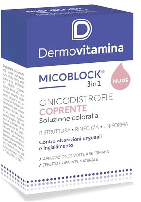 Dermovitamina Micoblock 3in1 Onicodistrofie Coprente - Smalto Curativo per Unghie Danneggiate - Rinforzante Unghie - Ristruttura e Uniforma - Effetto Naturale Nude - 8 ml