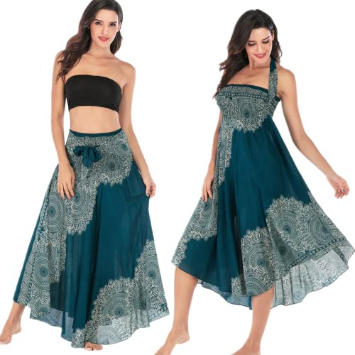 Daysskk Hippie Maxi Skirts for Women - Bohemian Style Boho Skirts for Summer & Beach - Floral Print Flowy Skirts - 37