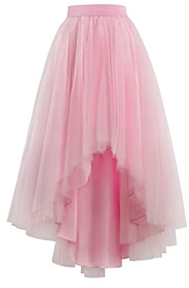 Hög låg tyllkjol för kvinnor snörning bröllopsfest bal cocktail nät lång tyllkjol, Rosa, one size