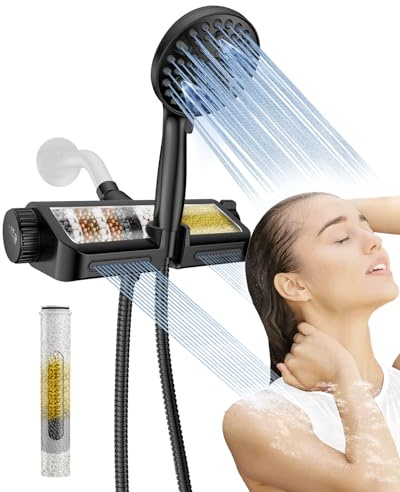 MakeFit Filtered Shower Head with Handheld Combo Matte Black - Dual 2-in-1 Spa System with Massage Shower and 10 Modes Hand Held Shower, High Pressure with Built in Power Wash Mode