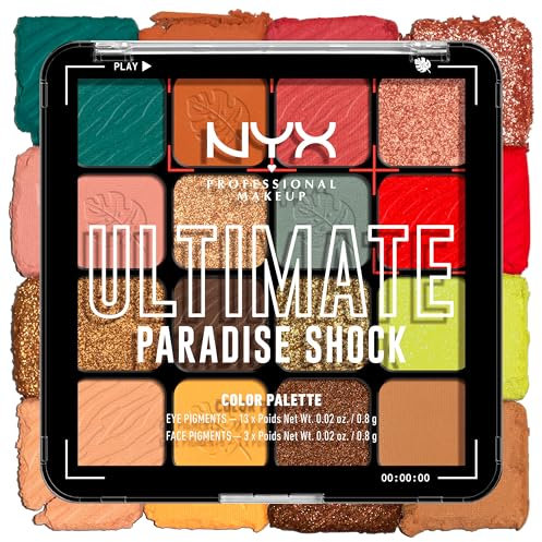 NYX Professional Makeup Palette Ombretti Ad Alta Pigmentazione, Texture Setosa, Finish Matte, Brillante e Metallizzato, 16 Colori, Formula Vegana*, Ultimate Shadow, Tropic Shock