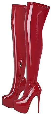 blingqueen Bottes Stretch pour femme - Bottes montantes - Plateau - Stiletto, Couleur : rouge laqué, 46 EU