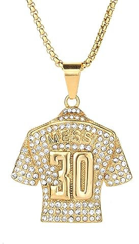 Halskette mit der Nummer 30 des Fußballtrikots für Männer, Hip Hop Fußball-Trikot-Halskette, Goldfarbene Halskette mit Fußballtrikot-Anhänger Nr. 30 und 23,6-Zoll-Kette,Rock-Fußball-Trikot-Anhänger
