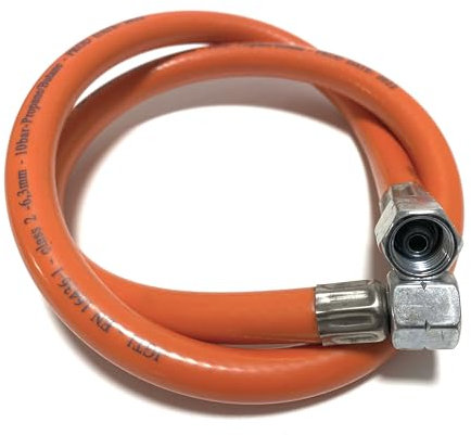 Manguera de gas de 100 cm, 1/4 pulgadas a la izquierda, accesorio de acero, resistente al invierno y flexible, color naranja – ideal para barbacoas de gas, radiadores, estufas de gas, lámparas y mucho