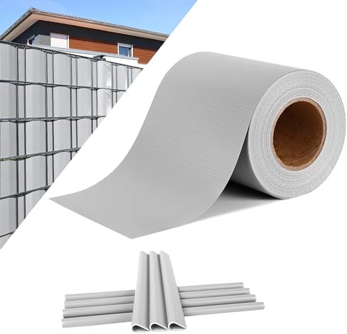 UISEBRT PVC Sichtschutzstreifen für Doppelstabmatten Zaun Stabmattenzaun Sichtschutz Zaunfolie 65m x 19cm inkl. Befestigungsclips 450g/m² Windschutz Garten Gartenzaun Grau