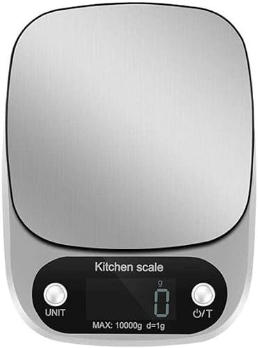 CRBUDY Báscula de Comida Plateada para Cocina, báscula electrónica Antideslizante de Acero Inoxidable de 10Kg/1G, horneado en casa, pesaje de Alimentos, báscula electrónica par