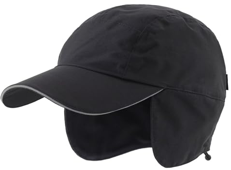 Decentron Gorro de invierno para hombre, resistente al agua, con forro polar reflectante, orejeras, gorra cálida para béisbol y deportes, Negro, Talla única