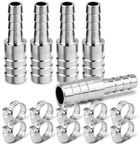 ERGAOBOY 5 Pcs 304 Stainless Steel 19MM to 16MM Reducing Hose Barb Adapter, Barb Splicer Union Mender Coolant Pipe Fittings for Water Fluid Air