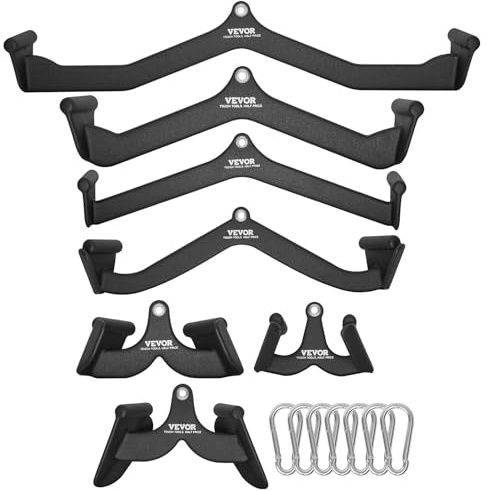 VEVOR Barra Bicipiti, Vogatore con Cavi, Barra a T, Barra a V, Barra per Trazioni Tricipiti, Set da 7, Impugnatura Rivestita in Gomma per Allenamento della Forza della Schiena, per Palestra a Casa