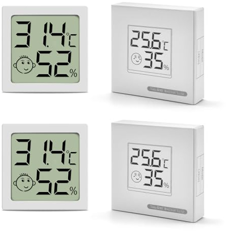 Lot Thermometre Interieur Maison, Mini LCD Digital Thermomètre, Hygromètre d'intérieur Mural Petit pour Chambre Bébé, Chambre à Coucher, Salon et Cuisine, 2 Pièces