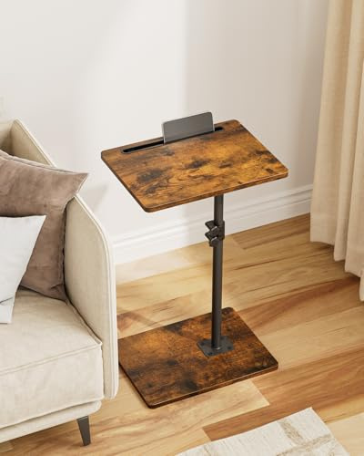 HEYZOEY Table d'appoint en Forme de C réglable en Hauteur - Table Basse rotative à 360° - Petite - 40 x 30 x (45-81) cm - en Bois - pour Chambre à Coucher, Salon, Bureau - Marron Rustique