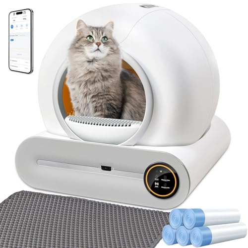 XQDKoon Arenero Automático para Gatos, Caja de Arena Autolimpiable 65L con Control App, Eliminación de Olores, Sensores de Seguridad Anti-Pellizco, para Varios Gatos, Depósito de 9L