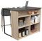Isla de Cocina Arko Estilo Industrial en Color Roble Áspero y Negro con 5 Huecos de Almacenamiento 109x90x80 cm