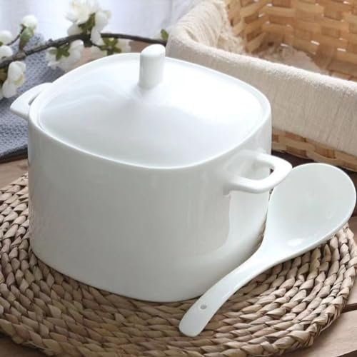 Ensemble soupière en porcelaine anglaise avec couvercle et louche, passe au micro-ondes et au four pour les fêtes et la décoration d'intérieur, 3 000 ml