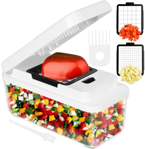 Taglia Verdure, Affetta Mandolina Verdure per Taglio Rapidamente e Uniformemente Dei Cubetti, Tagliaverdure con 2 Lame Intercambiabili per Carota, Patata e Cetriolo