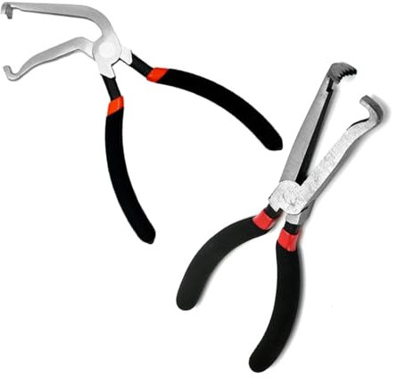 2pcs Electrical Disconnect Pliers, Push Tab Electrical Connectors Fuel Line Tab Repair Tools Ttab Style Plugs, Gasoline Pipe Joint Removal Pliers for Oil Pipes (Straight+Bend)