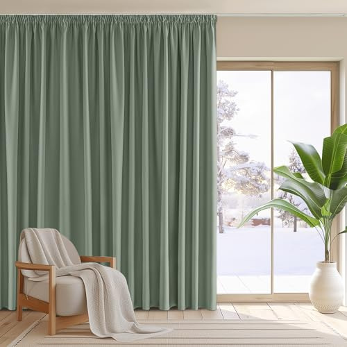 PONY DANCE Blackout Room Divider Curtain, Sage Green, W94 x L96 Inch | Extra Wide Pencil Pleat Thermal Curtain for Window, Privacy & Noise Reducing Drape for Home, Bedroom & Living Room, 1 Panel